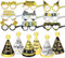 DPKOW Silvester Deko 2026 Schwarz Gold Silber Silvester Accessories Silvester Partyhüte Papier Kegel Hüte Silvester Brille 2026 Brille für Happy New Year Deko Silvester Party 2026, 30 Stück