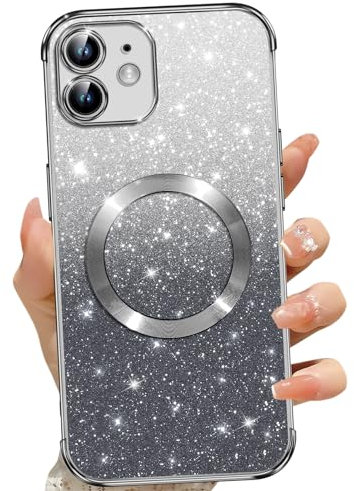 Phoona für iPhone 11 Hülle, Magnetisch Handyhülle Kompatibel mit MagSafe, Keine Vergilbung, Kratzfeste, Ganzkörperschutz Glitzer Hülle für iPhone 11, Mit 2 Schutzfolie, Schwarz