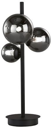 Fischer & Honsel Tischleuchte, Bala | sandschwarz| Glas rauchfarben| H: 48 cm, D: 27,5 cm, Ausladung Wand: 22 cm| mit Schnurschalter schaltbar| 3x G9 - LED 3 Watt 2700 K | 900 lm | EEG: G | 50665