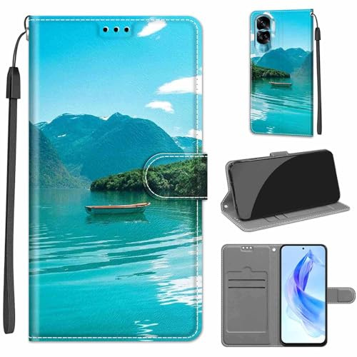 KENHONER Handyhülle für Honor 90 Lite 5G, Boot | Premium Leder Flip, Klappbar, Stoßfest, Magnetisch, Standfunktion, Kartenfächer, Wallet Handyhülle