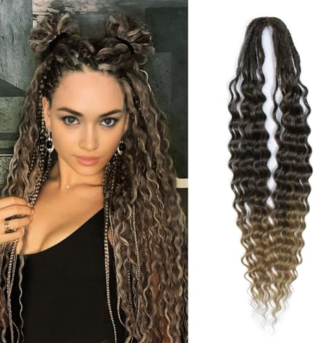 FANWYFYU 24-Zoll Doppel-Enden gewellte Dreadlock Erweiterungen, 10-Stränge DE Dreads Full Set Synthetische Lockige Enden Hippie Stil Boho gewellte Dreads Handgemachte Braid In Dreadlock (1B/27)