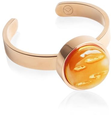 Roségold Ring mit Stein in orange • Offener Edelstahlring • 18k vergoldeter Edelstahl & recyceltes Glas • nachhaltiger Halbedelstein-Look • größenverstellbar (min. Ø 16 mm)
