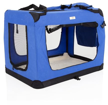 Fabric Dog Crate in Blue, L Size 82cm, Cat Pet Carrier by Cozy Pet Folding Transport Travel Cage Ideal for Dogs, Puppies, Cats, Rabbits, etc. FDC-L-BL
