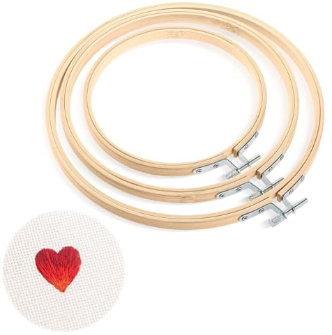 Stickrahmen,Bambus Stickrahmen Kreuzstich Rahmen,Stickrahmen Kreuzstich Stickrahmen Set,Embroidery Hoop,Stickrahmen Holz Set, Bambus Kreis Kreuz,Strickrahmen,zum Basteln,Nähen und DIY,13,18,20cm
