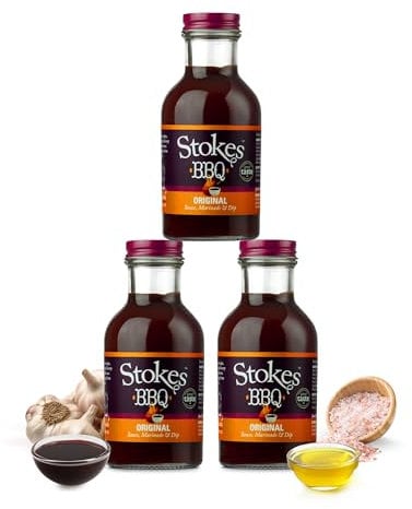 Stokes Original BBQ Sauce 3PK, Rich & Smoky Barbecue Sauce, Perfect As A Sauce Or Dip, Award Winning Original Barbecue Sauce Marinade, Thick & Sweet BBQ Sauce Made With Honey, 315g Glass Bottle
