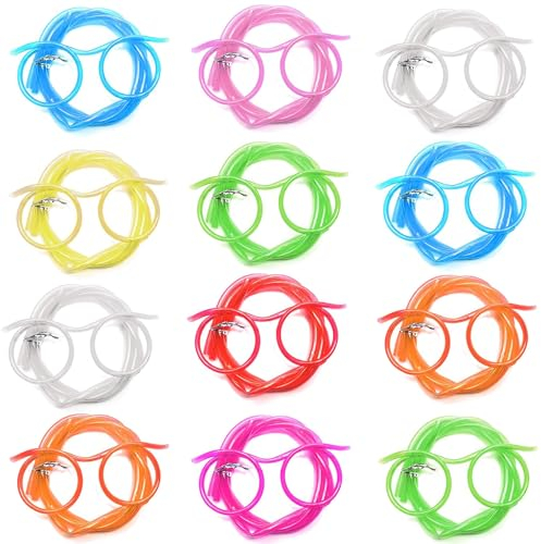 Strohhalme Wiederverwendbar,Strohhalm Brille Mehrweg,Mehrweg 12 Stücke dumme Strohgläser,Neuheit Brille Flexible Mehrfarbige Strohhalme, für Party, Jahrestreffen, Geburtstag,Familienfeiern,Mehrweg