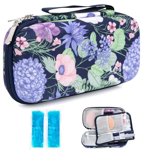 YOUSHARES Insulin kühltasche Reise Etui - TSA Medikamente EVA Kühlbox Unterwegs Diabetiker Kühler Tasche für Glukose-Meter, Epipen, Insulin Pen, Andere Diabetes Zubehör mit 2 Kühlakkus (Hortensien)