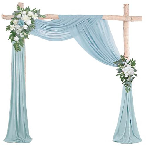 Schleifenstoff für Hochzeitsbögen, 1 Vorhang, 73,7 cm x 6,8 m, Chiffon, Hochzeitsdrapierung, durchscheinender Stoff, staubblauer Chiffon-Stoff, Vorhänge für Dekoration