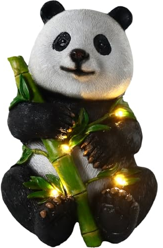 BIOSA Panda-Statue, Solarlicht, Kunstharz, Panda-Außenstatuen, wasserdicht, Panda-Rasen-Außendekoration for Veranda, Schreibtisch, Terrasse, Balkon, Hof, Ornament