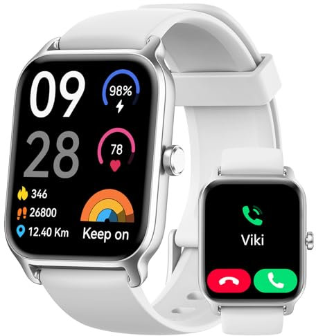 Smart Watch for Men Women, Answer/Make Calls, Alexa Built-in, [1.8HD Screen] Smart Watches for iPhone/Samsung/Android, Fitness Watch with Heart Rate Sleep SpO2 Monitor,IP68,100+ Sports-White