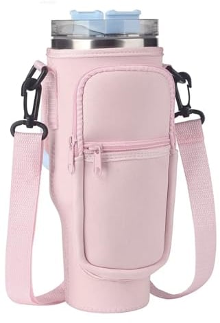 XdealCozyxc Water Cup Bag Holder for Stanley, Adjustable Shoulder Strap Cup Carrier for Hiking Camping (Pink)
