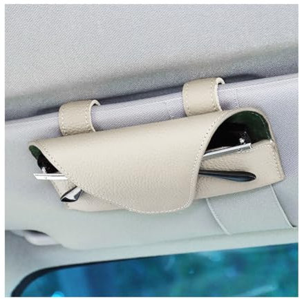 Adunsiaoto Magnetischer Visier-Sonnenbrillenhalter, Multifunktionale Sonnenblende Leder Brillen Organizer, Auto Sonnenblende Leder Sonnenbrillen Etui Halter Clip(Weiß)