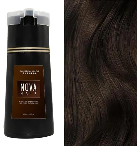 Nova Hair Dye Shampoo,NovaHair-Quick,Easy,Safe Hair Color Solution with Gray Coverage-Ammonia-Free Hair Dye Shampoo,Refresh Hair Instant Herbal Coloring Shampoo (Dark Brown)