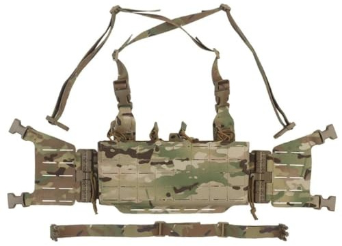 Peminkoo Tactical Rapid Assault Chest Rig Laser Cut X Harness Quick Release Buckle 556 Mag Pouch Insert MOLLE Shooting Hunting Vest (CP)