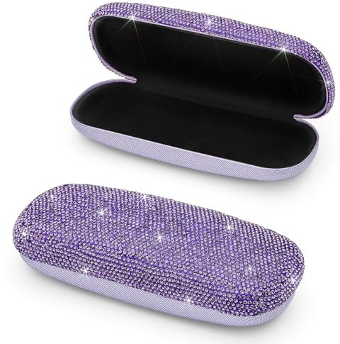 Soleebee Brillenetui Hardcase, Bling Strass Hartschalen Brillenetui Brillenbox Tragbar Brillenorganizer Reisen Brillenbox Aufbewahrung für Damen Brillen Sonnenbrille (Violett)