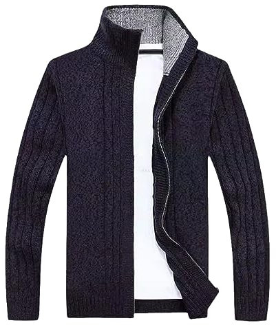 Cardigan casual da uomo con cerniera intera, maglioni, lavorato in maglia a trecce, M