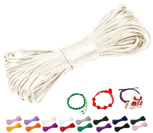 CAMAL 1,5mm Fil Nylon pour Bracelet, 20m Fil Bracelet Cordon Satin Cordon Bracelet Coulissant Coloré Cordon Collier pour Pendentif, Perles, Creation Bijoux, DIY Artisanat (Beige)