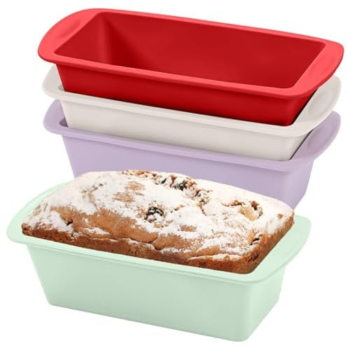 SIMDAO Mini Loaf Tins,4Pack Silicone 1Lb Loaf Pans,16 x 8.5 cm Non-Stick Baking Trays,Small Cake Bread Tins for Baking,Rectangle Baking Moulds,Air Fryer Cake Tin