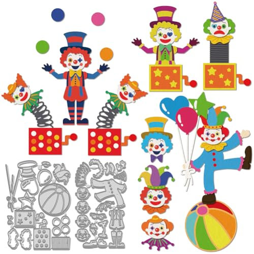 WADORN 2 x Stanzschablone Mit Zirkusclown. Präge Stanzset Mit Clown Akrobatik Vorlagen Zirkus Thema Metall Stanzformen Für Die Herstellung von Scrapbooking