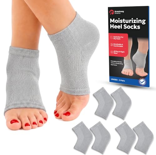 Moisturizing Socks for Men | Cracked Heel Treatment with Aloe Vera | Moisturizer Foot Callus Remover | Aloe Socks for Cracked Heels & Dry Rough Feet (Gray - 3 Pairs, Fits Most)