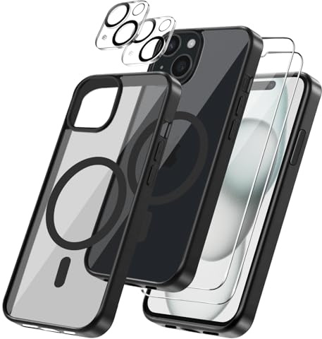 Czyoa für iPhone 15 Hülle, TPU Schutzhülle mit Magnetsicher mit 2 Stücke Schutzfolie + 2 Kameraschutz Displayschutzfolie für iPhone 15 6.1 - Schwarz