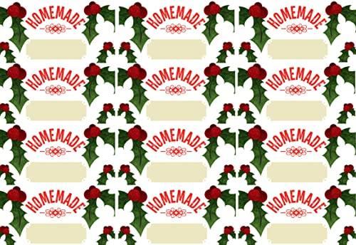 500 x Adhesive Christmas Holly Jam Jar Labels Stickers - Festive Homemade, Marmalade Chutney Preserve Preserving Gift Gifting
