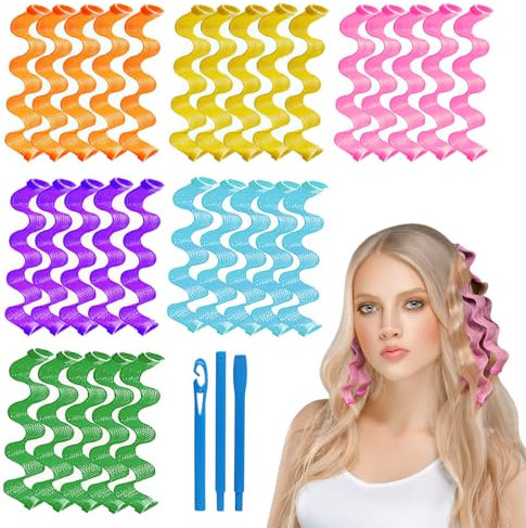 OCCOUMR 30 Stück Lockenwickler für Lang Haar, Lockenwickler Spiral Locken Styling Kit Keine Hitze Haar Lockenwickler Wellen Stile mit 2 Stück Styling Haken für alle Haarlängen