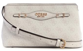 GUESS Damen Katya Crossbody Top Zip Umhängetasche, Weißes Logo