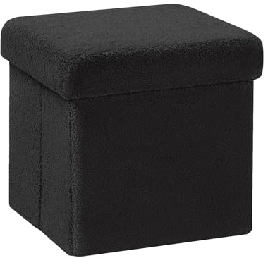 PINPLUS Faltbarer Bouclé Sitzhocker mit Stauraum, Würfel 30 cm Schwarz | gepolsterter Hocker mit Deckel, Fußhocker & Aufbewahrungsbox, platzsparend, für Wohnzimmer, Schlafzimmer, Flur