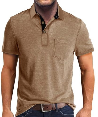 Herren Kurzarm Klassisches Kontrastfarbe Golf Polo T Shirts Mit Tasche, Poloshirts Langarm Golfshirts Schnelltrocknend Atmungsaktiv Outdoor Funktionell Tennis Casual Polo T-Shirts Tops