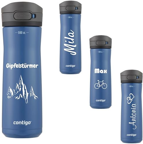 Contigo Jackson Chill AUTOPOP Vacuum Insulated Thermal Water Bottle with Engraving - Name Stainless Steel Insulated Flask, Ideal as a Gift, Leak-Proof, Easy-Clean Lid, BPA-Free, 590 ml (Blue Corn)