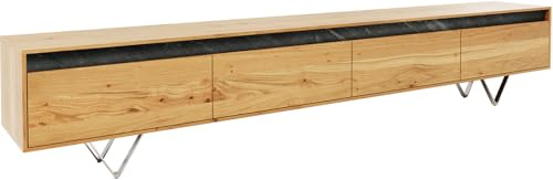 TV-Board Stonegrace Eiche Natur 240 cm 4 Türen V-Fuß Edelstahl Lowboard