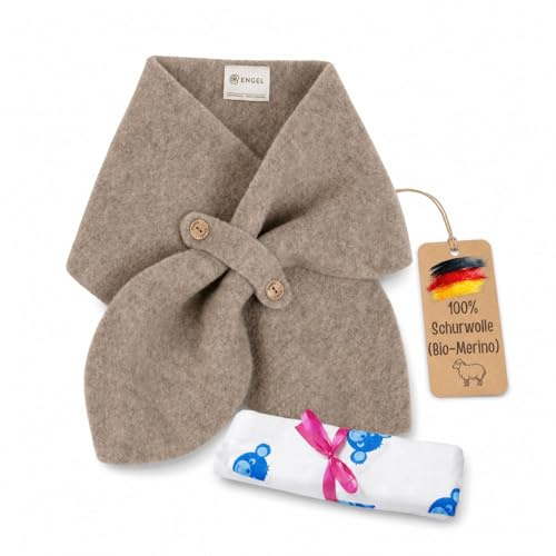 Engel Kinder-Schal & Windel Blaubaer | Merinowolle 100% Schurwolle kbT mulesing-free | weich & atmungsaktiv | ideal für kalte Tage, Herbst & Winter | Wollschal Fleece größenverstellbar & mitwachsend