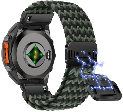Niboow QuickFit 26mm Armband für Garmin Fenix 9/9 Pro/Solar/8/8 Pro (51mm) | für Garmin Fenix 7X Pro/7X/6X Pro/6X/Quatix 8/Tactix 8 (51mm), Geflochtenes Magnetverschluss Ersatzarmbänder,Schwarz/Grün