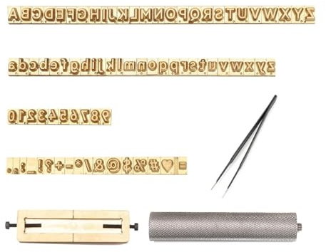 WUTA 83 Stück Messing Leder Stempel Set, Prägestempel Set für Leder, Metall & Schmuck, Zubehör für Folienprägmaschinen A-Z/a-z/0-9/Sonderzeichen(Satz A)