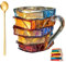 Tazza con libro dipinto, 2025, tazza da caffè dipinta in 3D, design unico, biblioteca, tazza a forma di pila, bicchieri carini per lettori, scrittori, bibliotecari, regali per donne (#A 1 (con