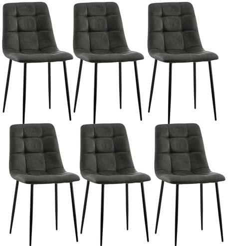 CLIPOP Esszimmerstühle 6er Set Kunstleder Grau, Gepolsterter Sitz Wohnzimmerstuhl mit stabilen Metallbeinen, für Zuhause und Büro (Kunstleder Grau, 6er Set)
