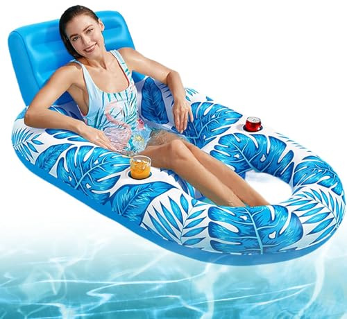laxreheye Chaise Longue de Piscine | Îles de Piscine gonflables pour Adultes dans la Piscine | Matelas Gonflable Design Feuille d'érable avec Porte-gobelet pour Jardin, lac, Adolescent, Bronzage
