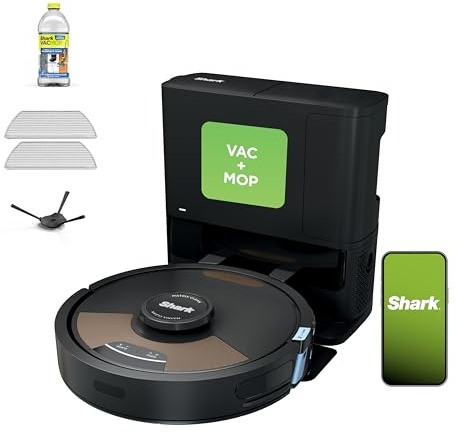 Shark Matrix Plus 2in1 Robot Vacuum & Mop with Sonic Mopping, Matrix Clean, Home Mapping, HEPA Bagless Self Empty Base, CleanEdge, for Pet Hair, WiFi, Compatible with Alexa, Black/Gold (AV2613WA)