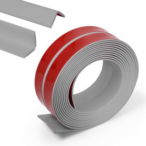 Kantenschutz Selbstklebend Weichsockelleiste Leisten Grau, 20 x 20mm, 8m | Flexible Winkelleiste Kunststoff, für Türen, Fenster, Wände, Küche, Fliesen
