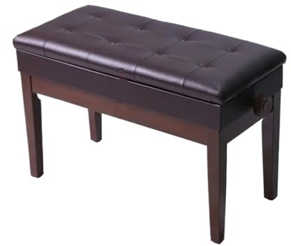 MOHUIED Klavierbank aus Holz mit Verstellbarer Höhe und Bücherbox for Zwei Personen Professioneller Klavierstuhl Leder Keyboard-Klavierbank für Klavier(Double can be Raised and Lowered [Walnut])