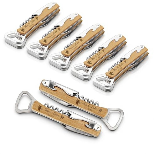 10 Pcs Personalised Bottle Opener Wedding Favors for Guests Custom Engraved Wooden Bottle Opener Corkscrew Wine Opener Gifts for Wedding Birthday Party