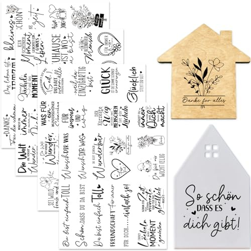 Tixlux 4 Stück Rub On Sticker, Folie Transferaufkleber 19x14cm für Glas, Handarbeiten, Dekoration, DIY-Kunsthandwerk, Geschenke Deko, Party Deko (Danke Ⅱ)