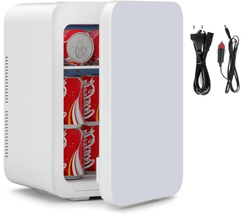 KioGro 20L Mini Kühlschrank, 12V AC/230V DC Kühlbox,Heizfunktion, Weiß | 2 in 1 Kleiner Kühlschrank mit Glasfront, 12V/220V für Auto, Zimmer, Getränke, Kosmetik, Snacks, Kühl- und Heizkühlschrank