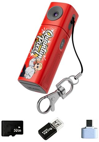 Keyring Tiny Camera with 2K Rotate Screen for Vlogs Includes 32GB Memory and Data Transfer Travel Camera