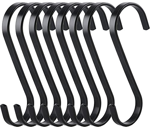 Anstore 10 S Hooks for Hanging Stainless-Steel,8cm S Shaped Hooks Flat,for Kitchen,Bedroom,Bathroom,Office&Garden,Black