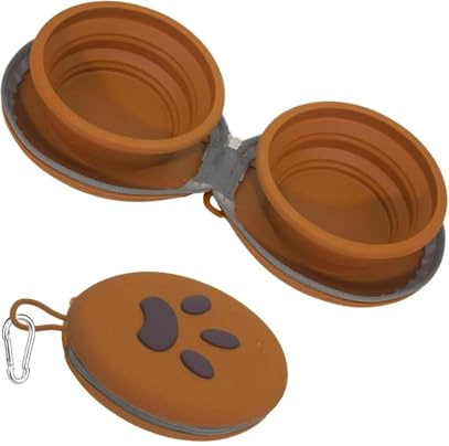 Cuencos plegables para perros, cuenco de silicona 2 en 1 para comida y agua con mosquetón, plato portátil de doble compartimento para viajes, camping, senderismo, cachorros esenciales