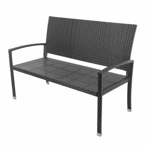 Practixx Gartenbank 2-Sitzer Wetterfest | Rattan Sitzbank UV-Beständig bis 250kg belastbar | Balkon Bank 122x57x87cm Garten-Möbel für Balkon & Terrasse | 2 Personen | Anthrazit mit Rücken- & Armlehnen