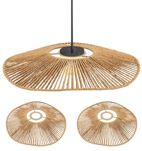 2 Stück Boho-Rattan-Lampenschirm, geflochtener Lampenschirm, Retro-Rattan geflochtene Lampenabdeckung, Vintage-Kronleuchter-Lampenschirm, Lampenschirm Hängelampe – für Wohnzimmer, Esszimmer