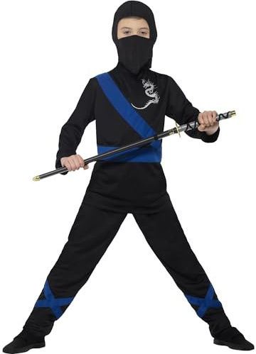 Smiffys Costume assassin ninja, Bleu et noir, avec capuche, masque, haut et pantalon